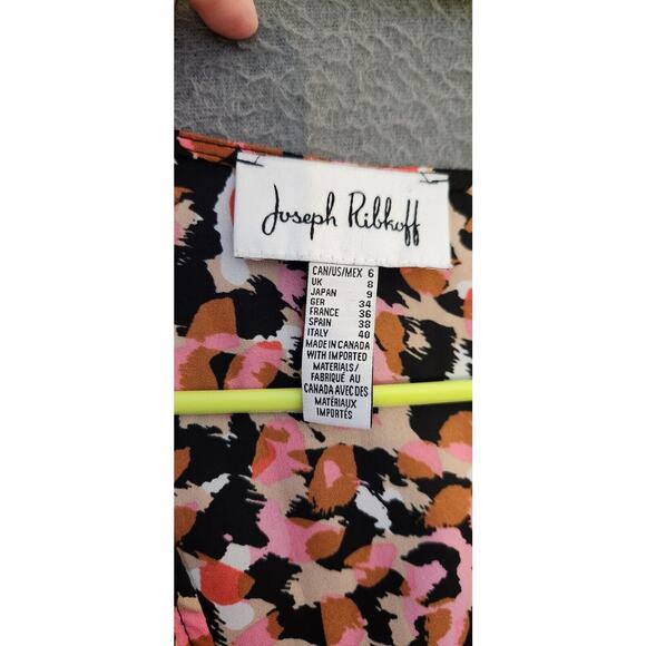 Joseph Ribkoff Womens Sz 6 Animal Print Faux Wrap Blouse Multicolor Peplum‎ Belt - Picture 7 of 8